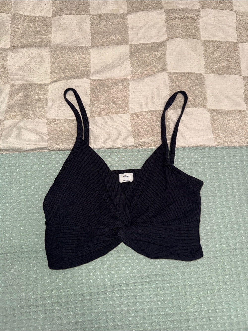 Wilfred Ribbed Twist-Front Crop Tank Top in Black size‎ M